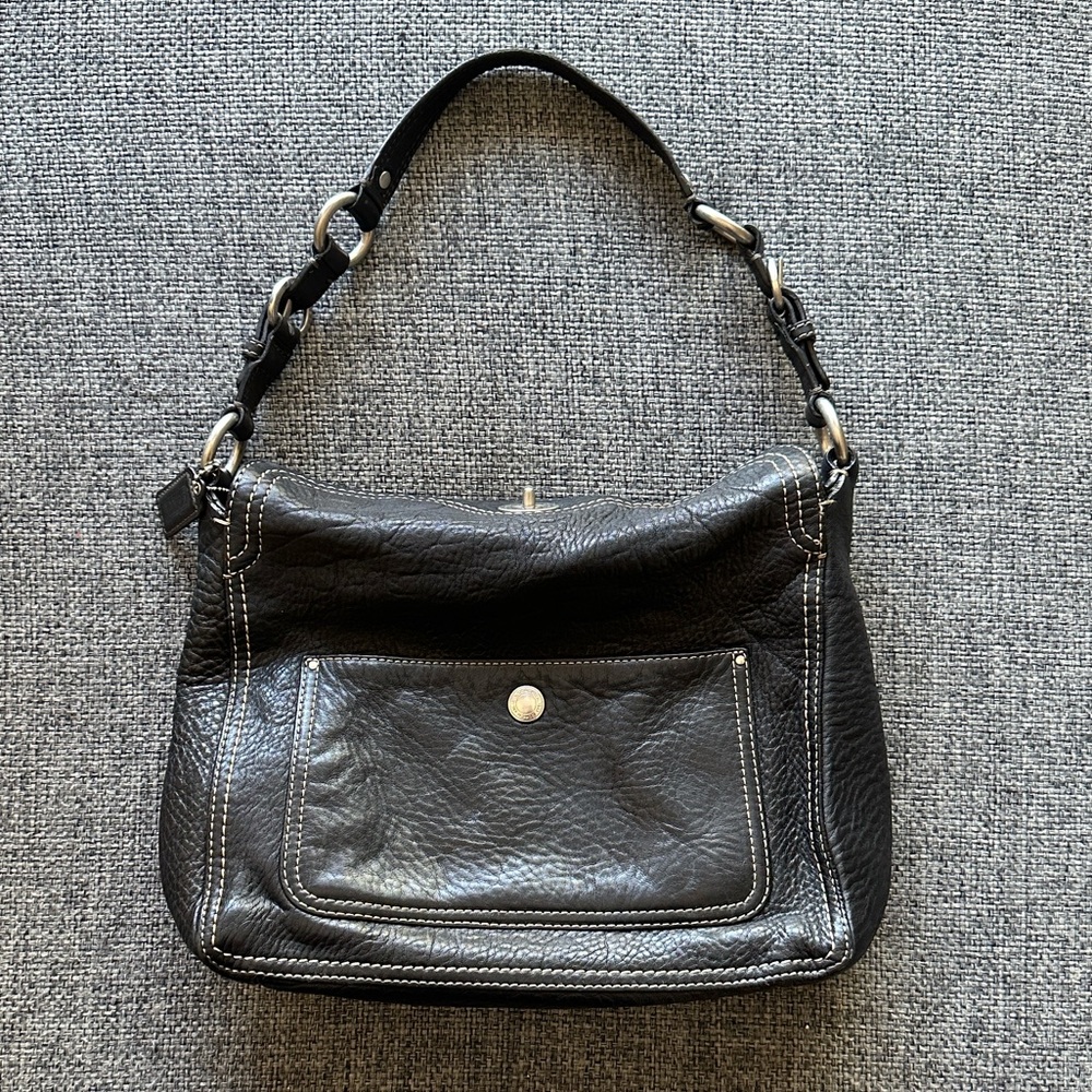 COACH CHELSEA BLACK PEBBLED LEATHER HOBO SHOULDER BAG